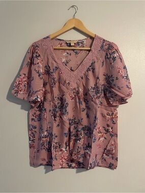 Hope & Harlow Dusty Rose Floral Print Vneck Blouse